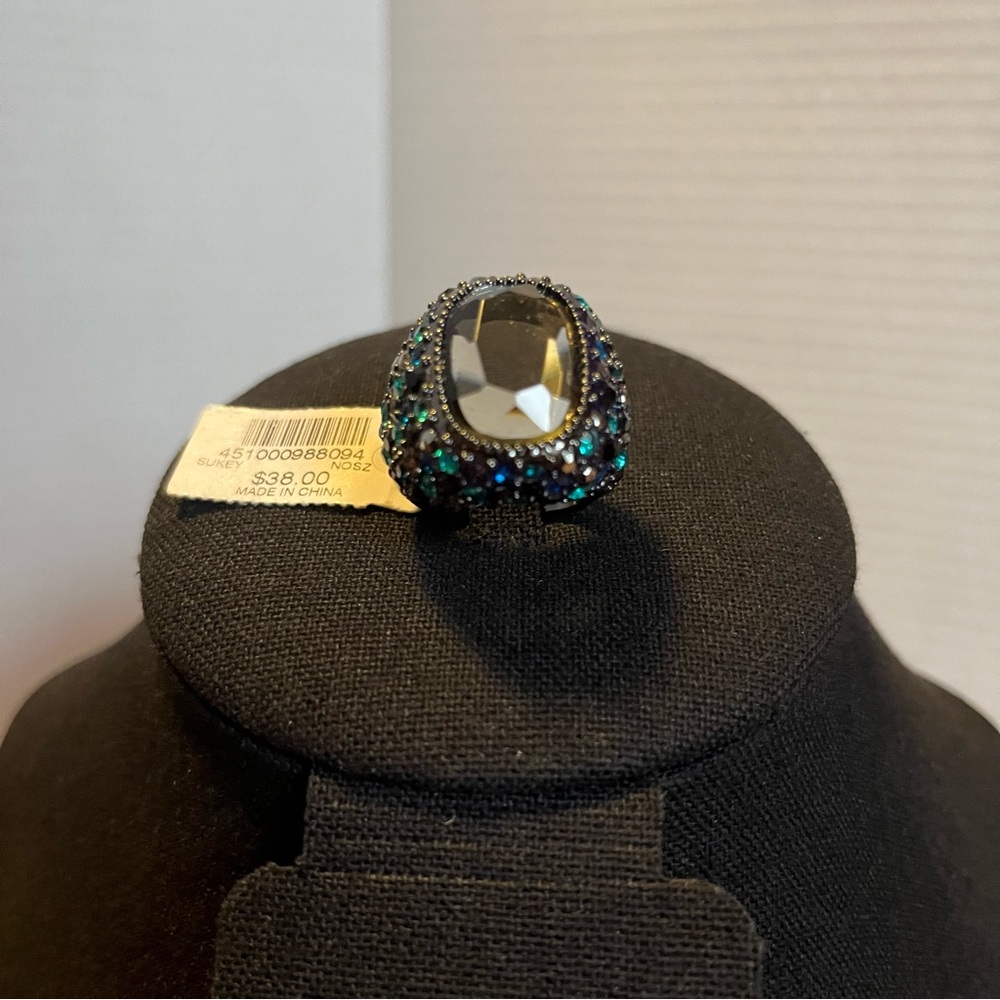 New Gunmetal Chico’s Rhinestoned Ring Size 8.75